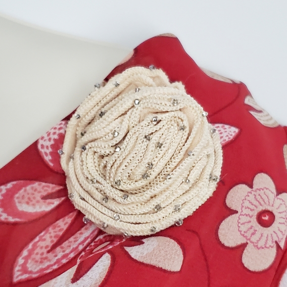 Hale Bob Sheer Red Cowl Top Floral Vintage - Picture 3 of 8